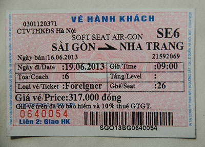 Train ticket Saigon to Nha Trang