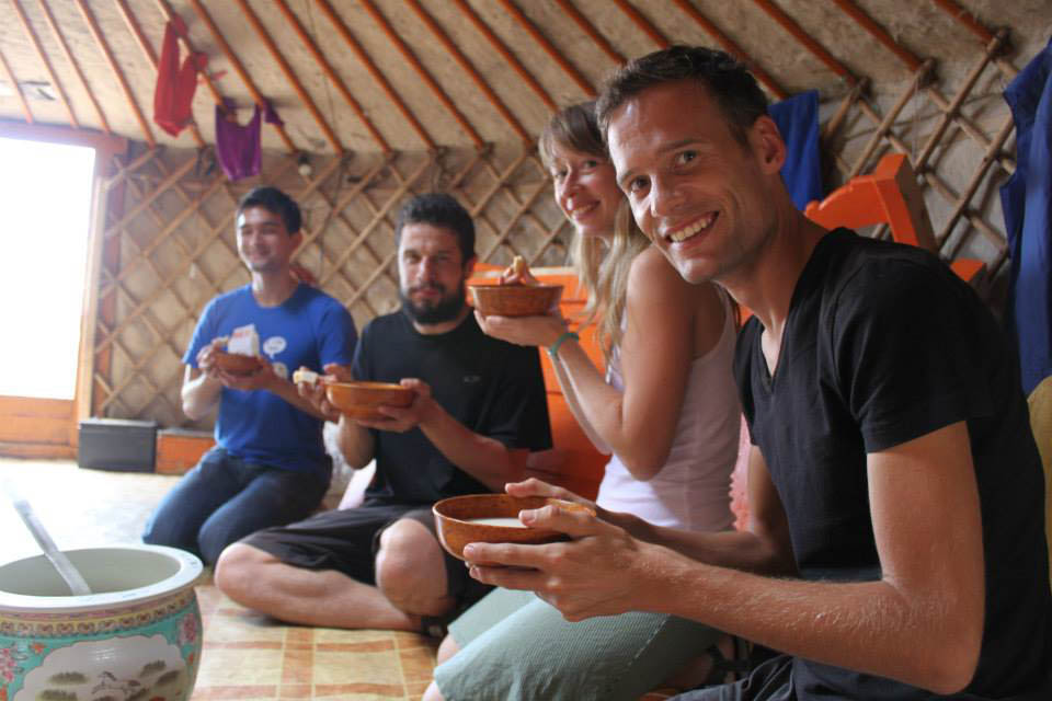 Drinking airag, fermented mare's milk