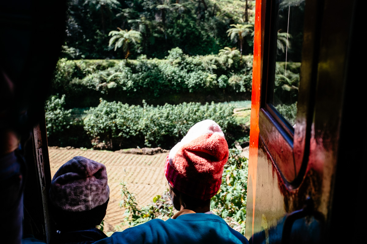 Sitting in train door