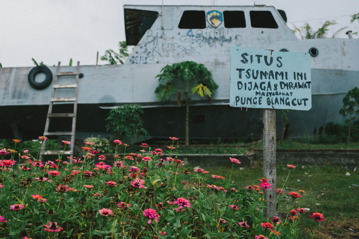 Boat and sign in Banda Aceh