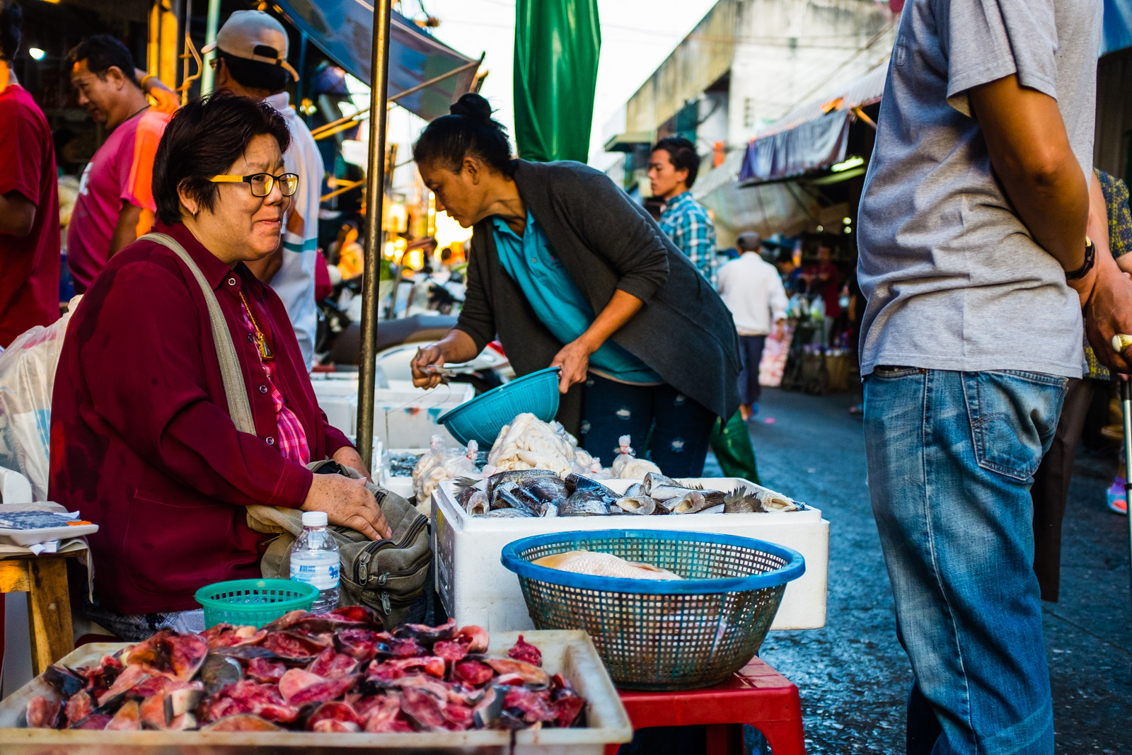 Selling fish with yellow glasses